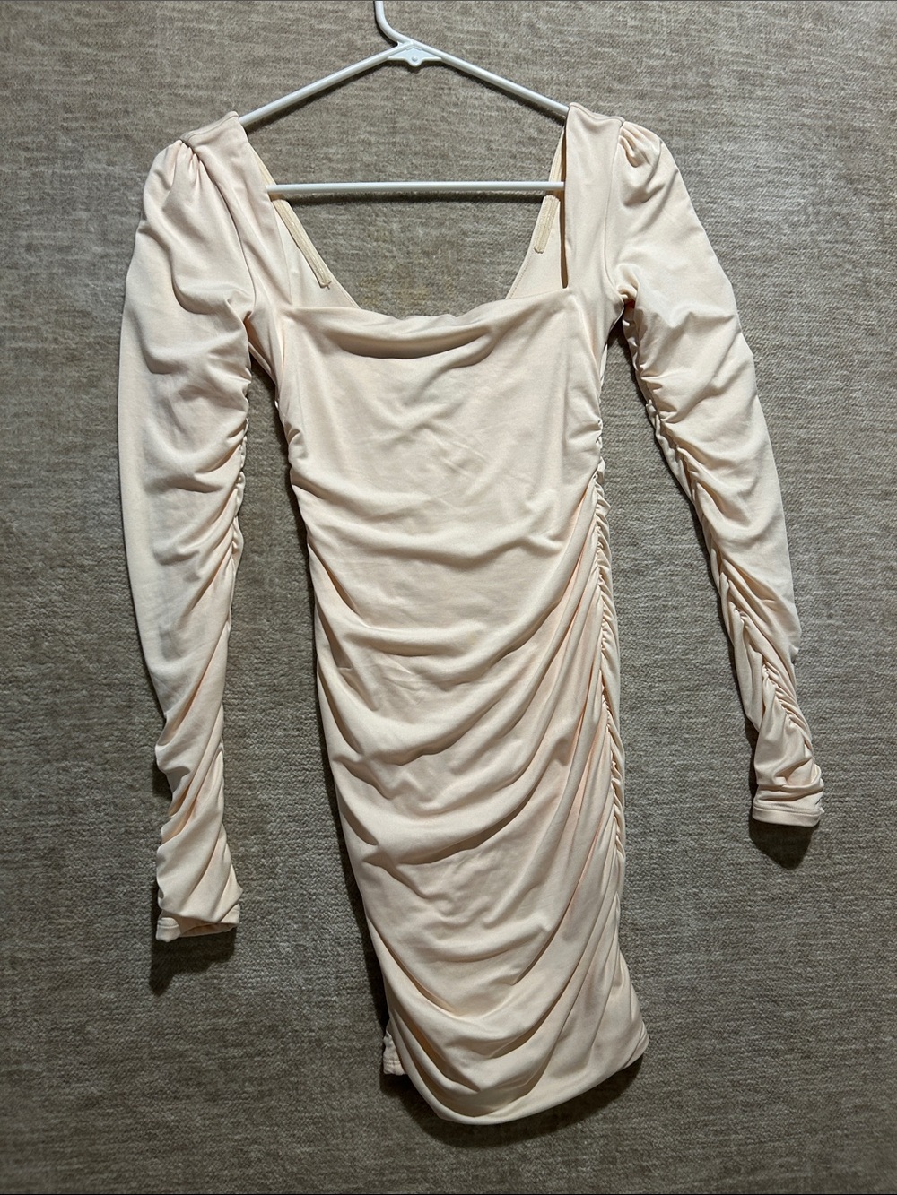 Oh Polly Cream Ruched Square Neck Mini Dress